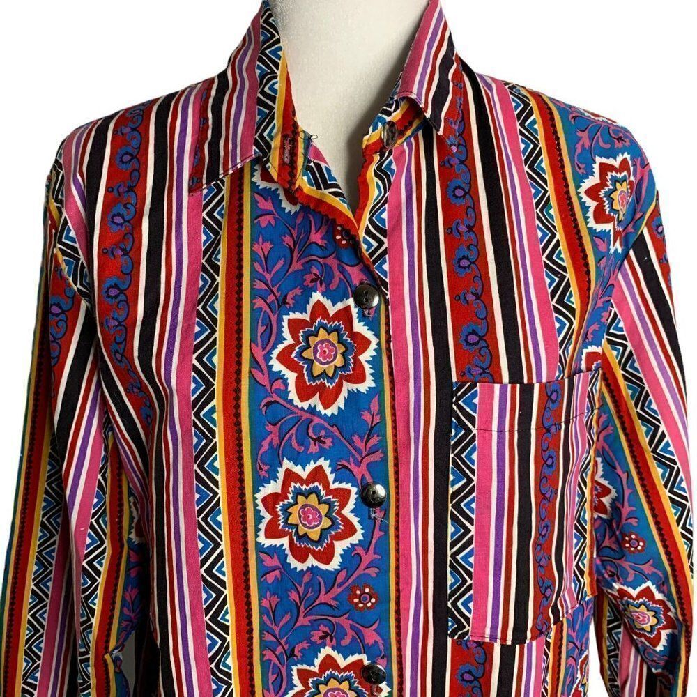 Vintage Ozark Mountain Western Shirt L Multicolor Stripes Button Up Long Sleeves